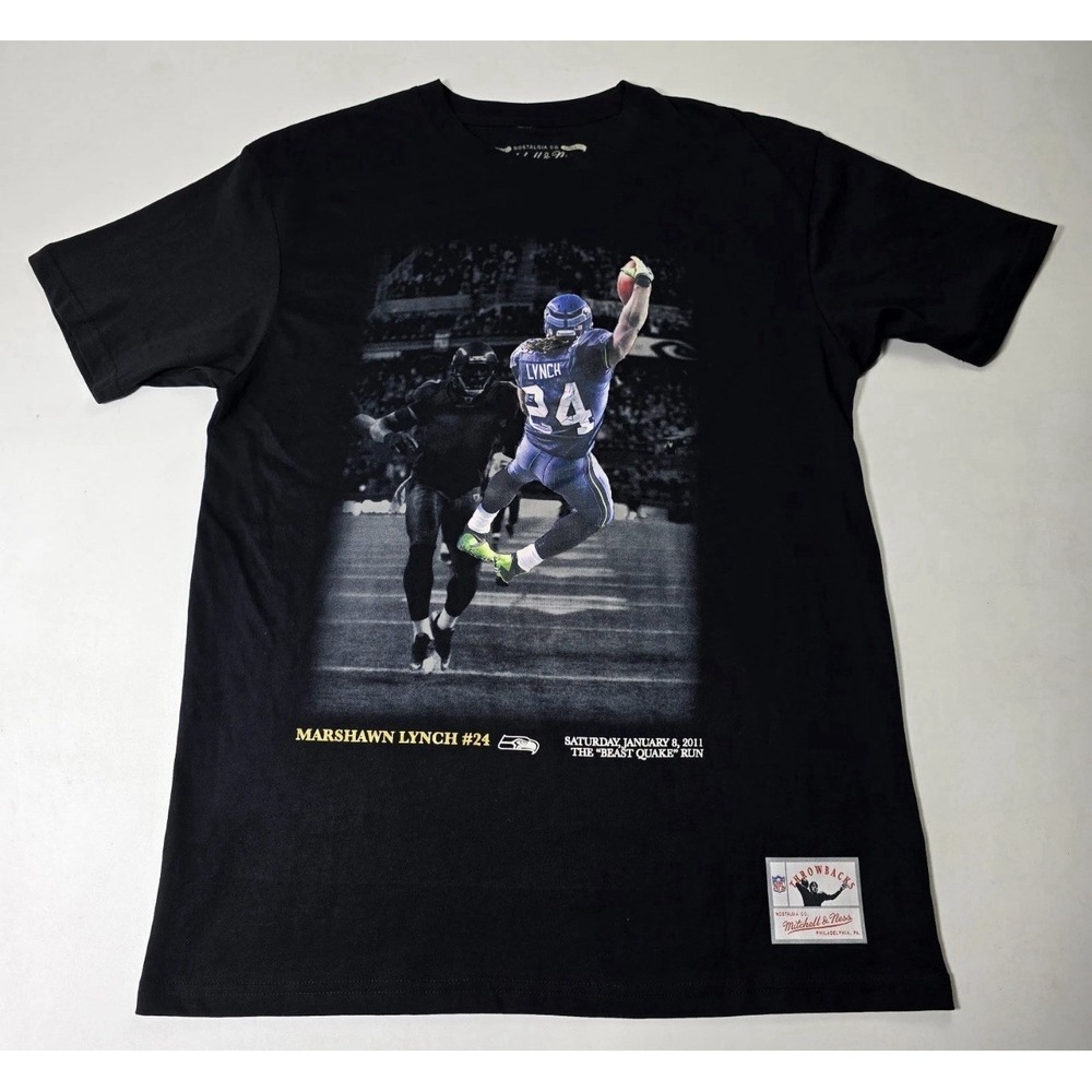 Mitchell Ness Seattle Seahawks Marshawn Lynch Beast Quake T-Shirt Mens M Black